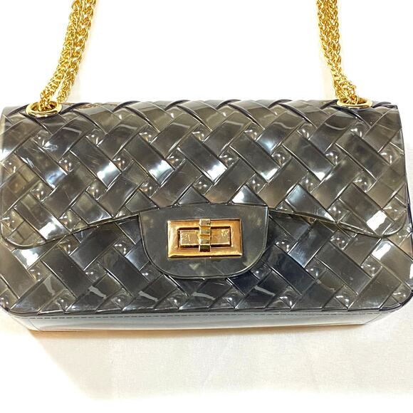 Crossi Transparent PVC Gray Purse Bag Shoulder Bag Handbag Clear Heavy Chain - Picture 3 of 5